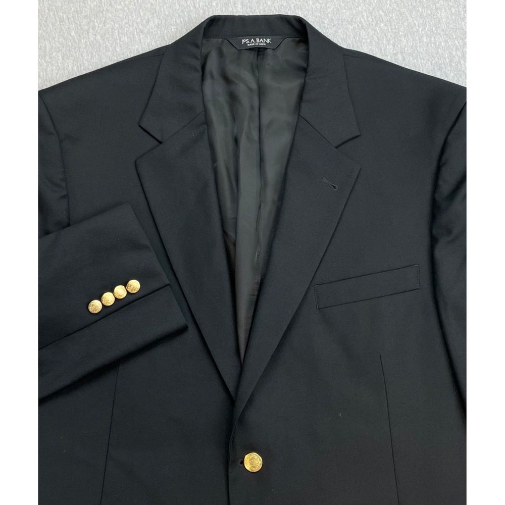 Jos A Bank Blazer Mens 44R Black 100% Wool 2-Button Gold Single Breast Signature